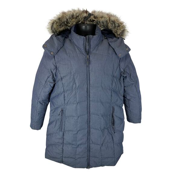 Eddie Bauer Down Quilted Parka Jacket Faux Fur Trim Hood Blue XXL Womens EB650 - Picture 1 of 15